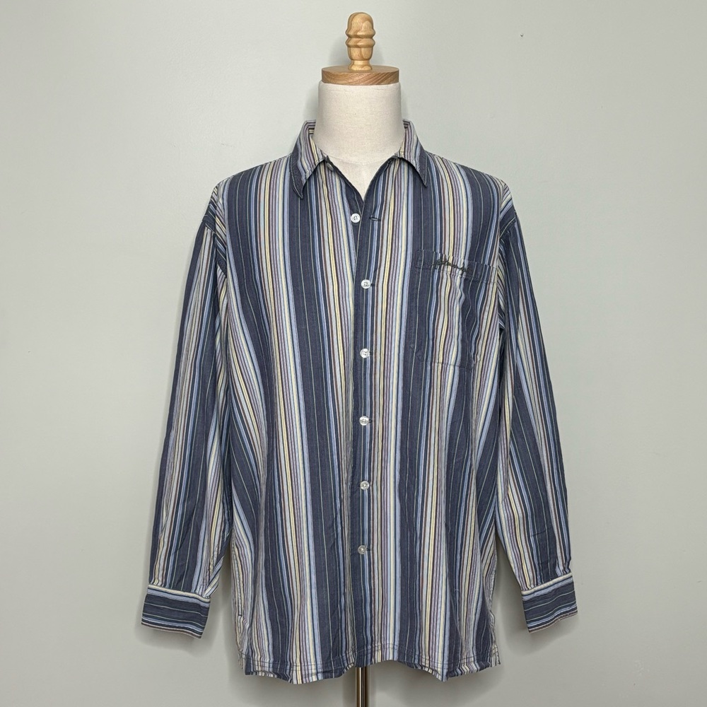 VTG 90s FUBU | Mens Vertical Stripe Button Up Long Sleeve Dress Casual Shirt, XL